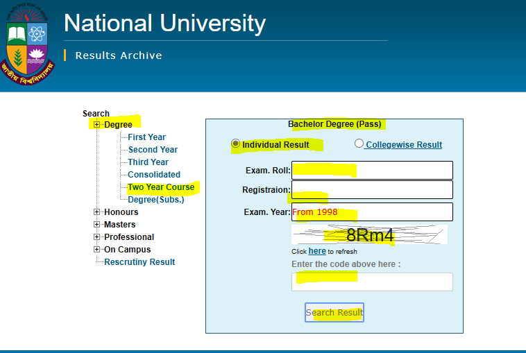 degree 2 years pass course result