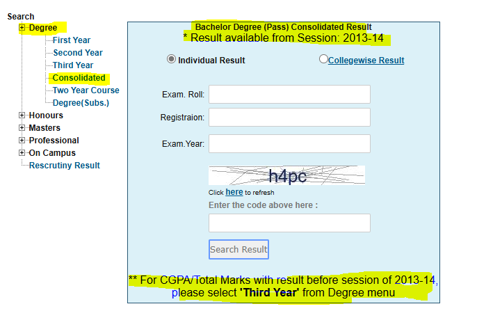 degree final year result